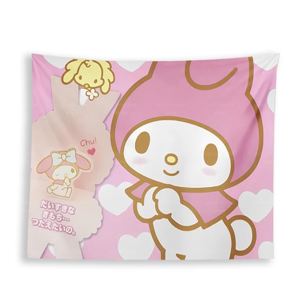 Kawaii Sanrio Characters Tapestry Kuromi Cinnamoroll Wall Art Soft Home Decor for Bedroom Living Room 74x94cm(29x37in)