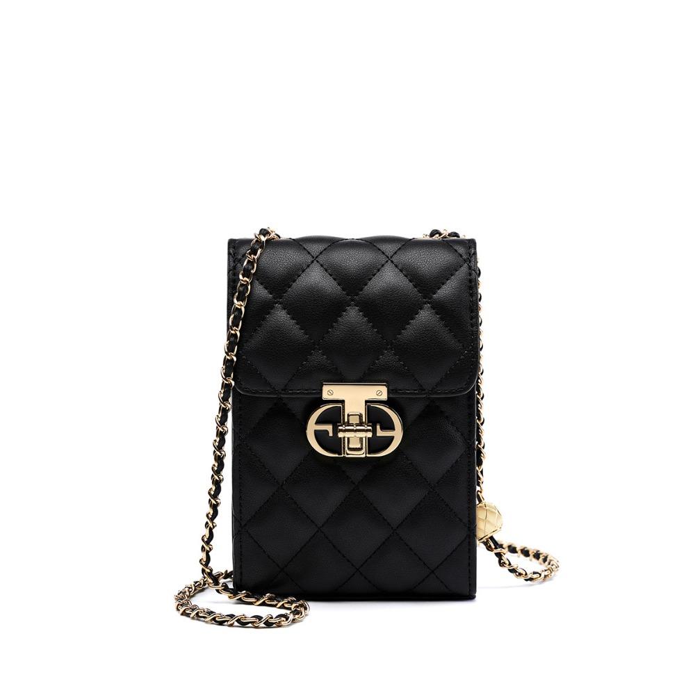 New Leather Mini Mobile Phone Bag Commuter Messenger Bag Diamond Chain Women's Bag