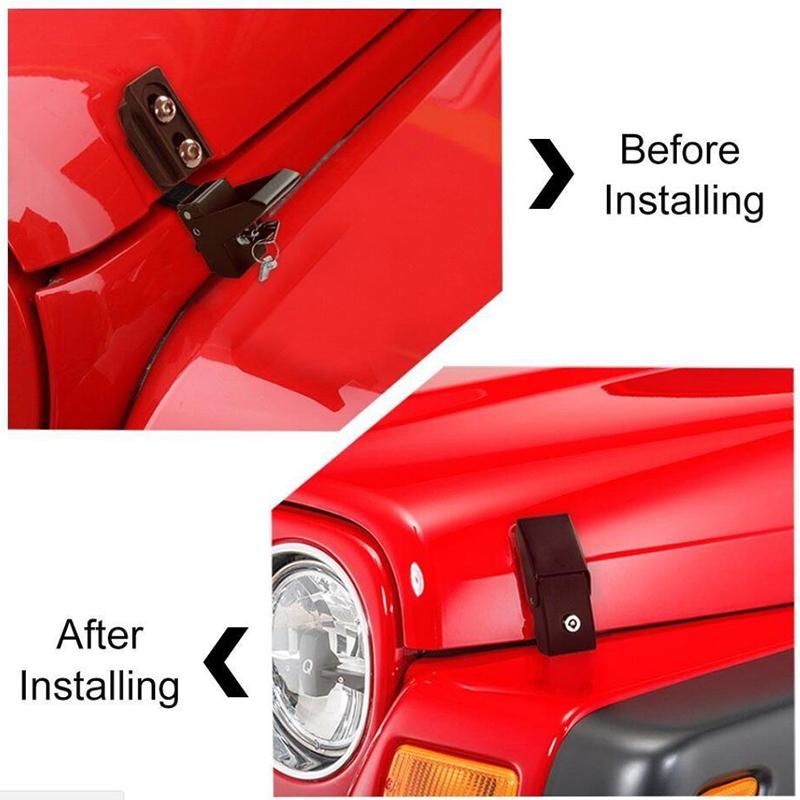 Car Accessories Stainless Hard Hood Lock Assembly Locking Hood Catch Kit Black FOR 2007-2018 Jeep Wrangler JK &