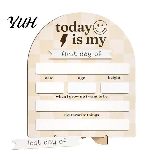 Wooden Message Board for Classroom First Day of School Board, Reusable Erasable Chalkboard Design, Desktop Plate Kids Stable Base Photo Prop