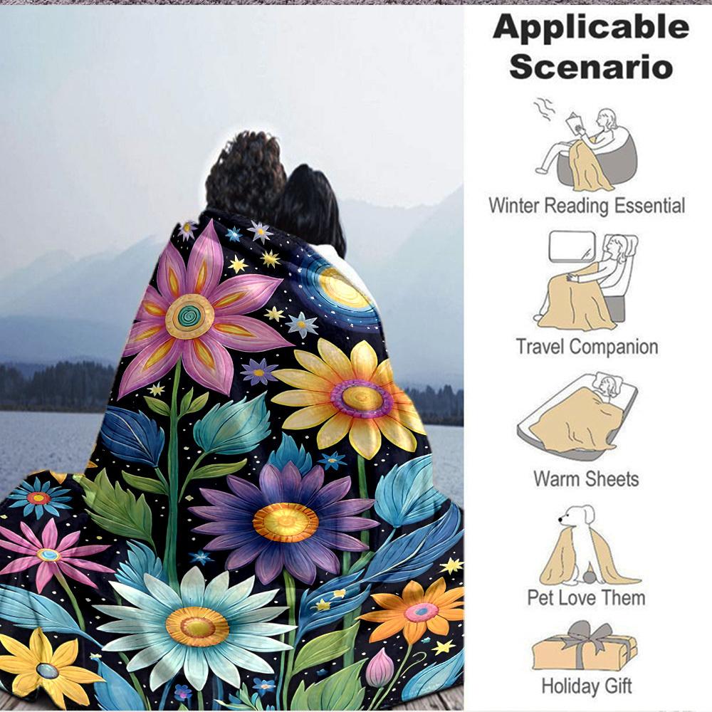1pc Floral Fantasy Lightweight Flannel Blanket, Comfortable and Warm Blanket, for Office and Camping Sofa Bed, Livingroom048
