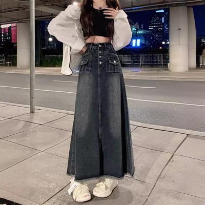 Damen Übergröße Design Hohe Taille Denim Bustier Sommer Dünner A-Linien Langer Rock