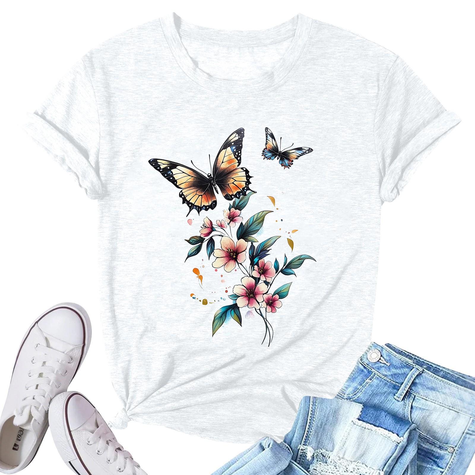 

Женская модная повседневная плиссированная футболка с коротким рукавом с принтом XL белый