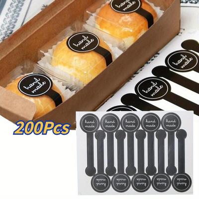 200 Stück Vintage Handgemachte Aufkleber Schwarze Siegel-Etiketten Keksbeutel-Aufkleber Geschenk Bäckerei-Verpackung Keksbeutel-Verschluss Dekorations-Etikett