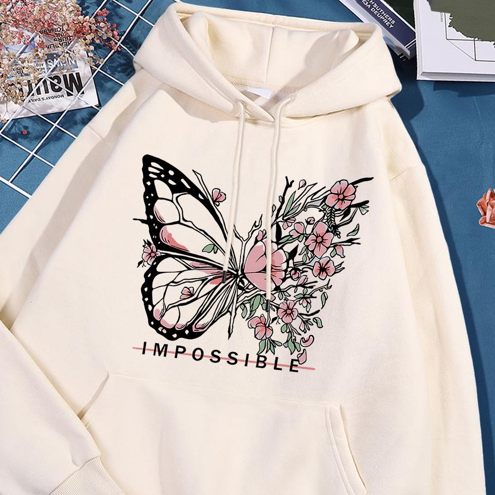 A butterfly composed of butterflies and flowers Female Sweatshirt Street fur-liner Hooded Hipster S-2XL Hoodies Autumn Warm