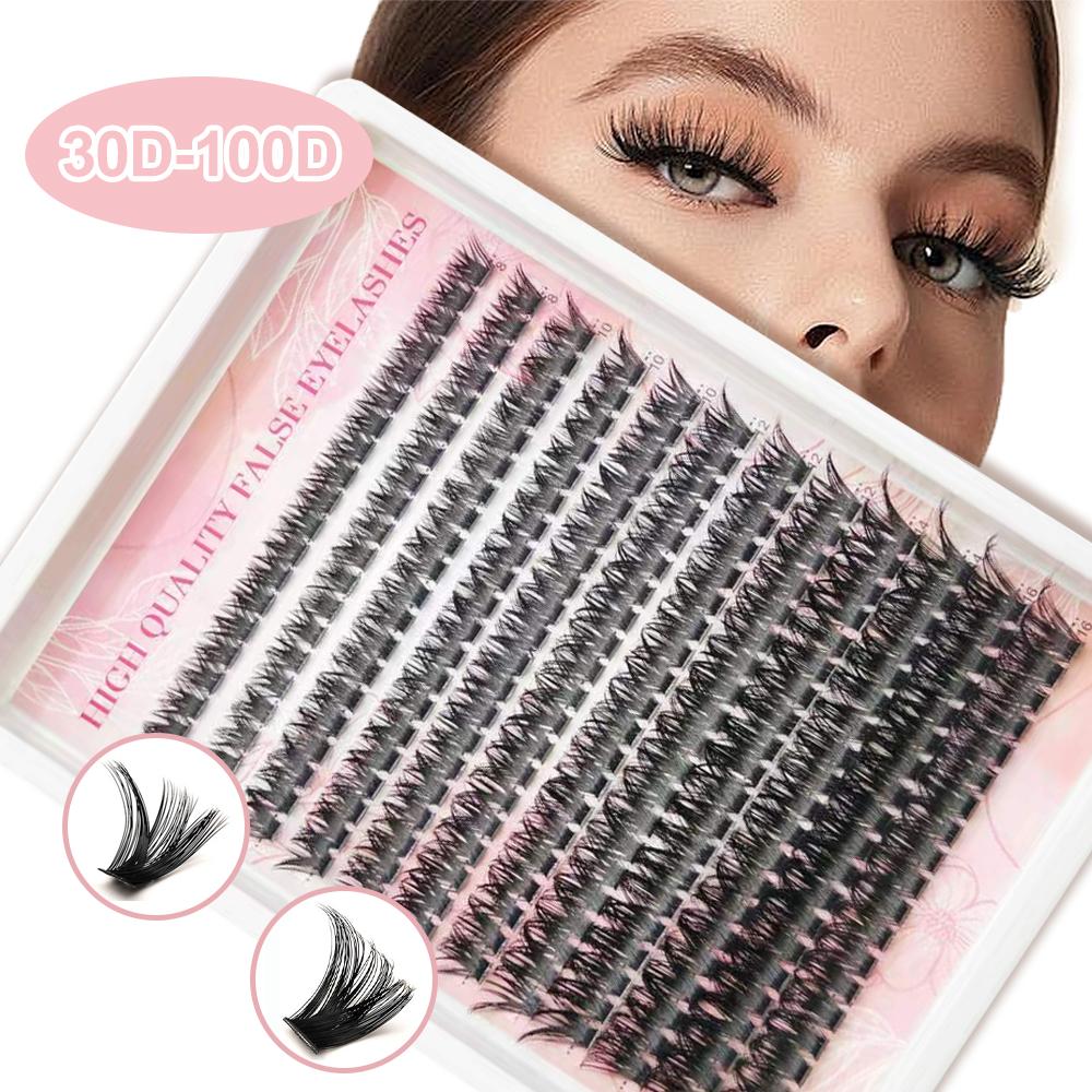 HOLLYLASH 240/640 Clusters 30D-100D False Eyelashes Natural&Thick & Fluffy 8-16mm Mix Length DIY At Home Cluster Eyelash Makeup