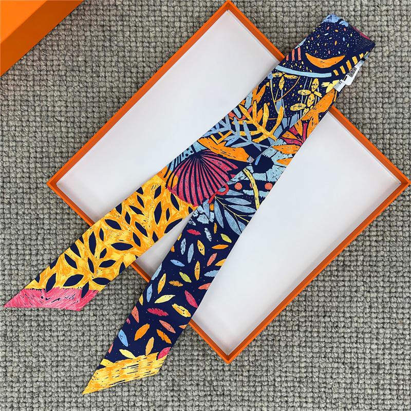 POBING Cashew Print 18m/m Twill Silk Scarves Women Luxury Brand Scarf Bag Ribbons Tie Head Scarf Small Long Skinny Scarf 86*5CM
