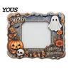 Seasonal Table Centerpieces Halloween Wooden Photo Frame, Cute Ghost Pumpkin Picture Vertical Display Stand Rustic Festive Holder for Holiday