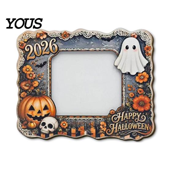 Seasonal Table Centerpieces Halloween Wooden Photo Frame, Cute Ghost Pumpkin Picture Vertical Display Stand Rustic Festive Holder for Holiday