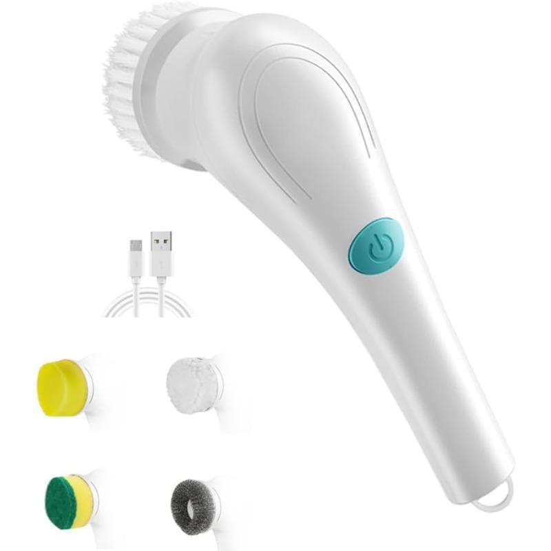Handheld Electric Spin Scrubber Multi-Function Cordless Cleaning Brush Kit IPX7 Waterproof with 5 Replaceable Brush Heads for Home Kitchen Bathroom белый