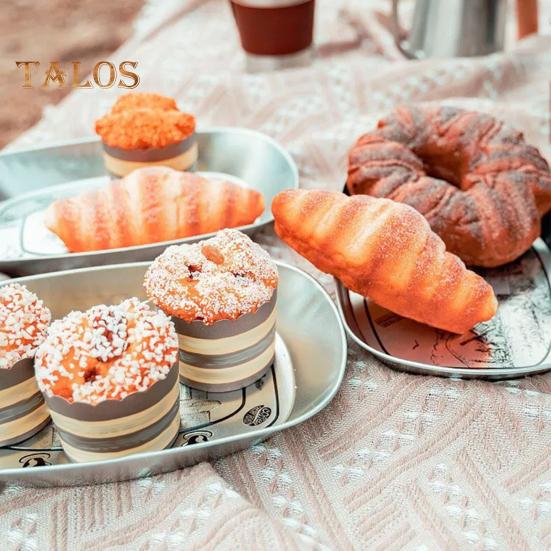 Retro Tinplate Dinner Plate Stainless Steel Serving Tray Round Seasoning Plates Platter Kitchen Gadget for Fruits Desserts Fried Chicken
