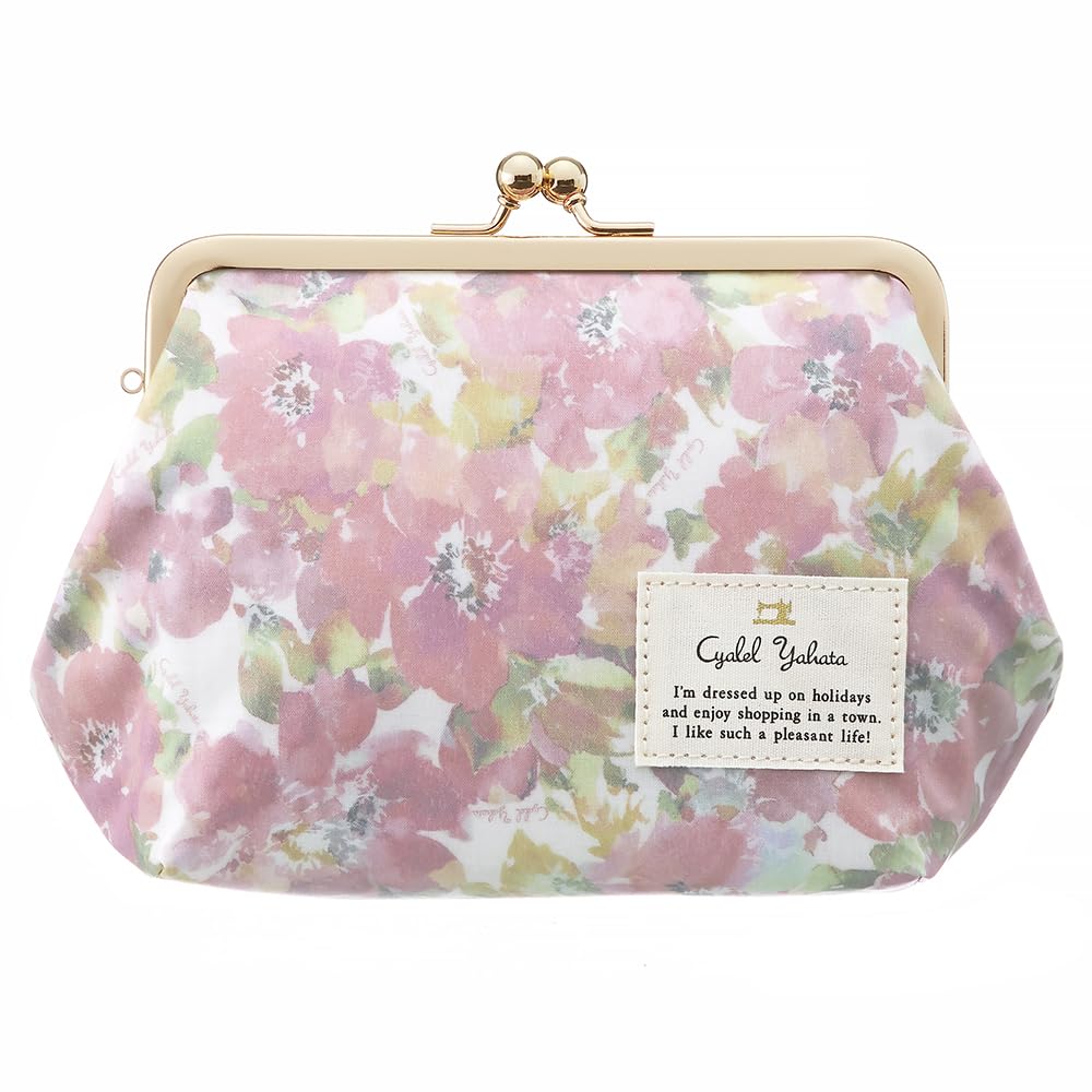 Cosmetic Pouch with Cute and Standing Floral Made in Japan Flower Women's Clasp, Stylish, Up, Print, (Silky Pink)