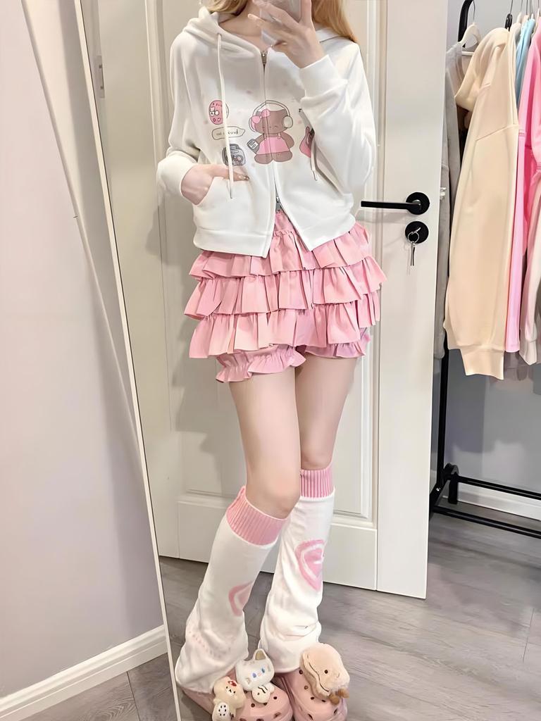 Ruffles Mini Skirt for Women Kawaii Lolita A Line Skirts Shorts Y2K Sweet Style Clothing Harajuku