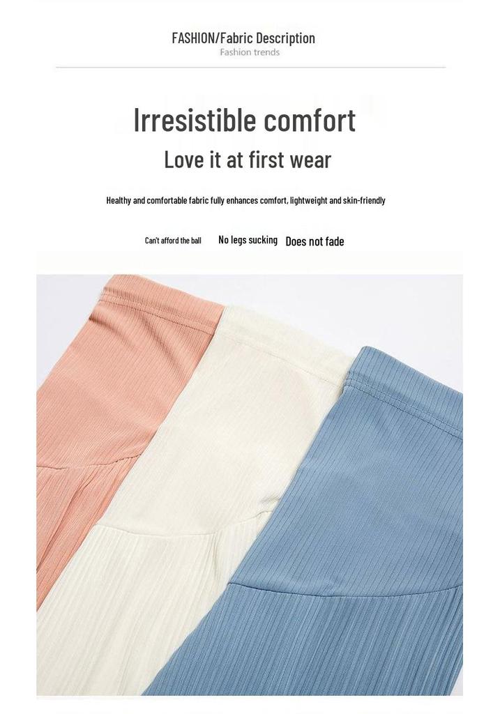 Fashionable Plus Size Maternity High-Waisted Ice Silk Summer Pants with Tummy Support
