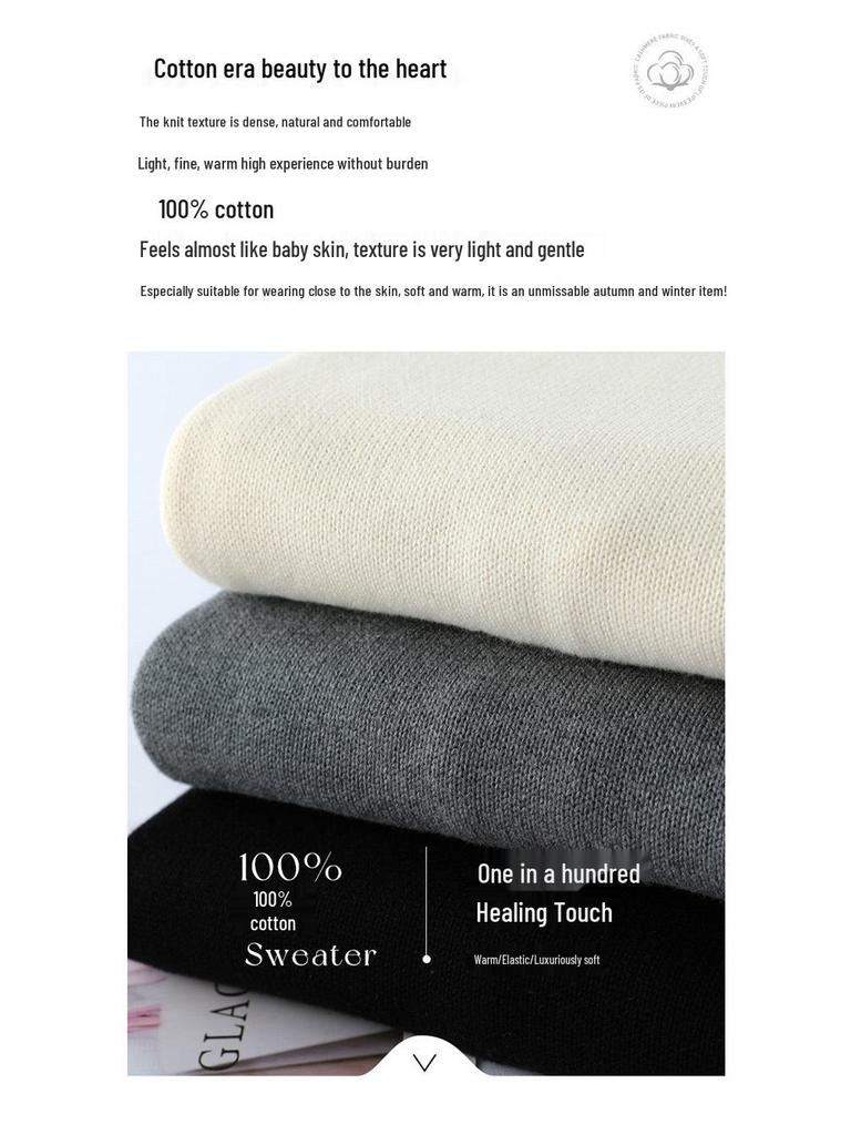 Women's Mid-Length Knitted Cotton Sweater Dress - Solid Color, Round Neck, Thick, Hip-Wrapping, Loose Fit