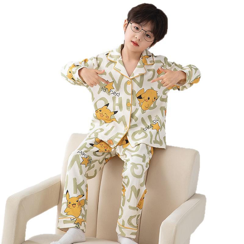 Douyin Boys' Cartoon Pajama Set - Spring/Autumn Long-Sleeve Cardigan for Kids