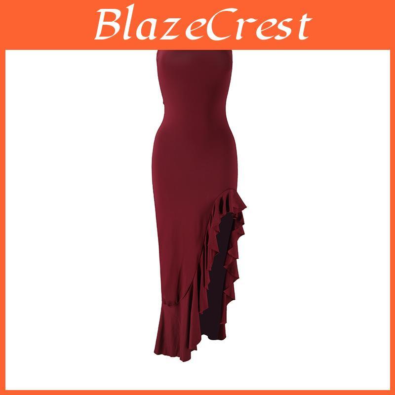 Summer Elegant Off Shoulder Dress With Ruffle Trim And Side Slit For Casual Night Out