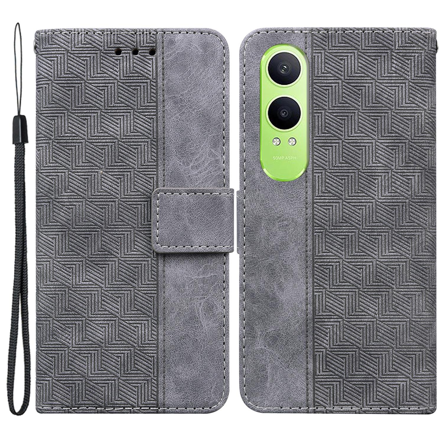 

For OnePlus Nord CE4 Lite 5G/Oppo K12x 5G (China) Case PU Leather Geometry Imprint Wallet Phone Cover Grey