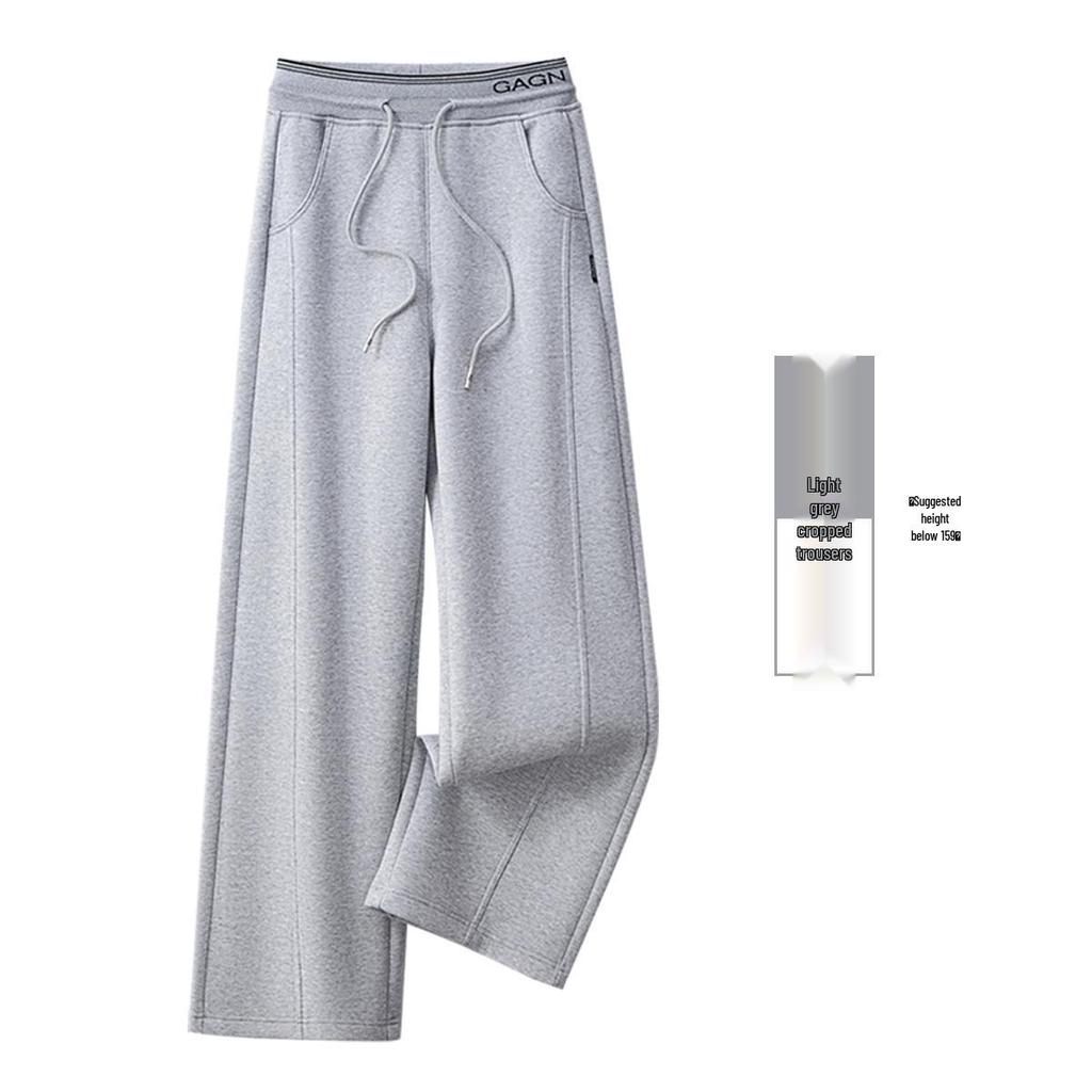 GAGN Women's Gray Wool Wide-Leg High-Waisted Casual Trousers