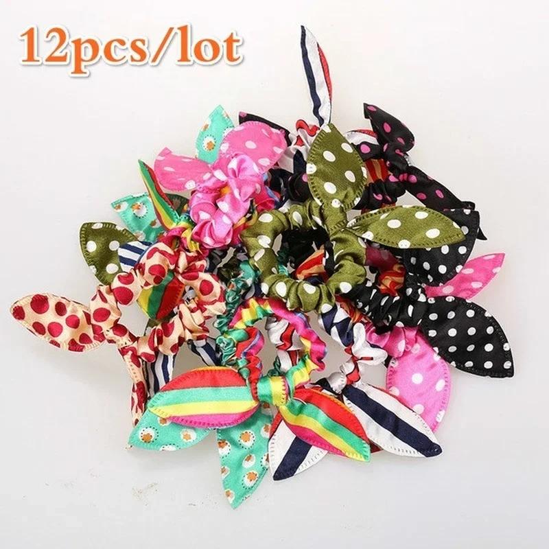 

12pcs/lot Korean Rabbit Ear Headband Female Headband Rubber Band Bow Flower Hair Rope Fabric Headband Children s Hair Accessory