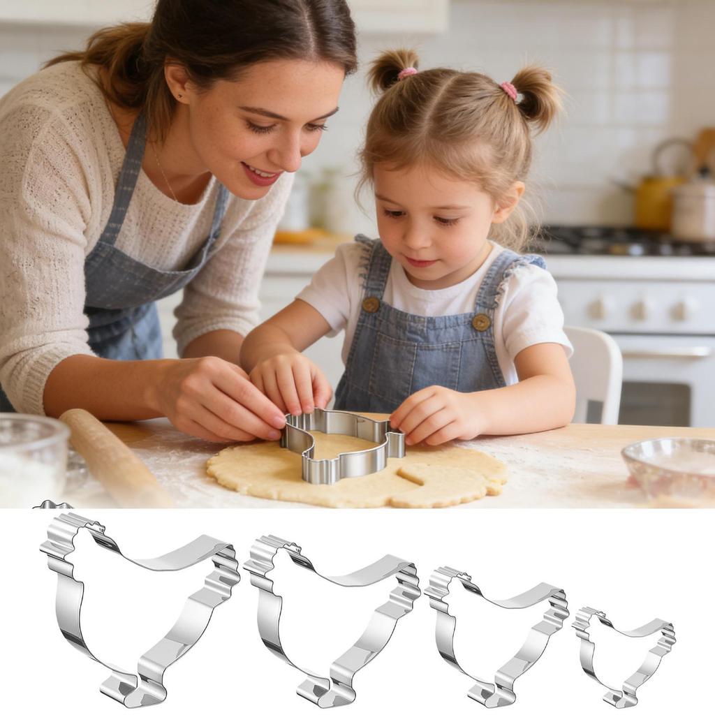 4er Hühnchen-Keksstempel-Set Edelstahl Kükenform Hühnerförmige Kekse Back-Ausstecher Formen Für Ostern Geburtstage