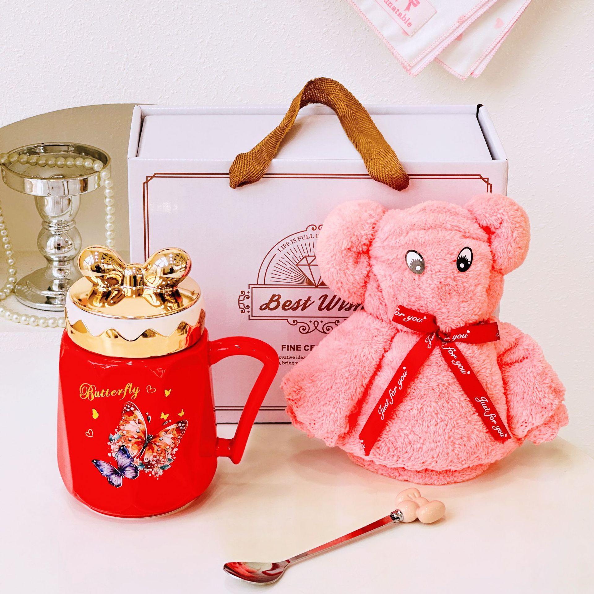 Yiran Toy 1 Girls Red/Yellow Butterfly Ceramic Mug With Lid Office Gift Water Cup Souvenir Gift