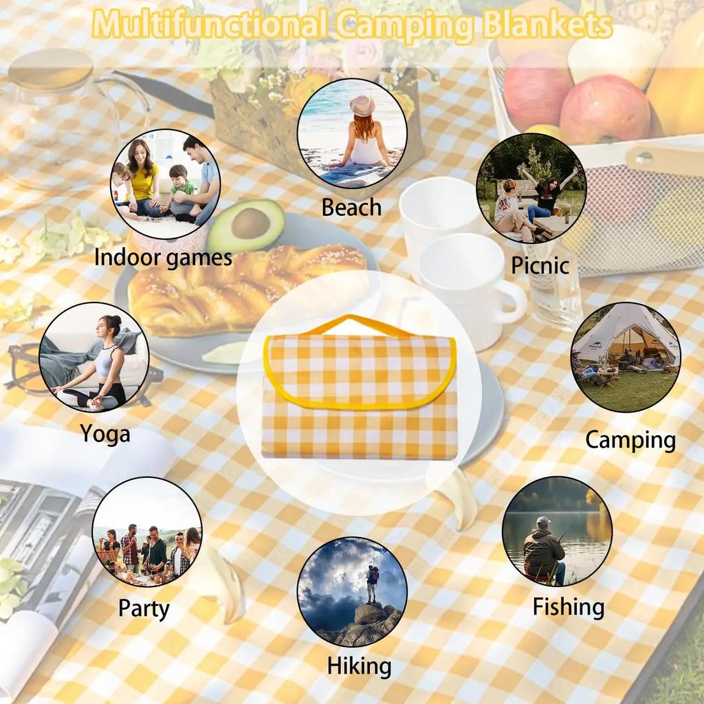 Picnic Blanket Waterproof Beach Rug Washable Lightweight with Handle Red Checkered for Hiking Traveling Outdoor Camping,Parks