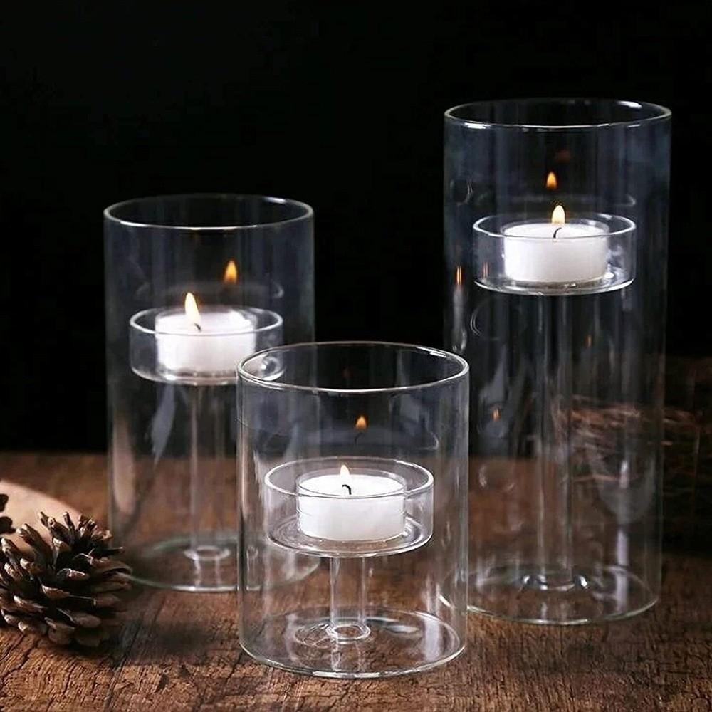 Transparent Tea Light Candle Holders European Style Glass Candlestick Table Centerpieces