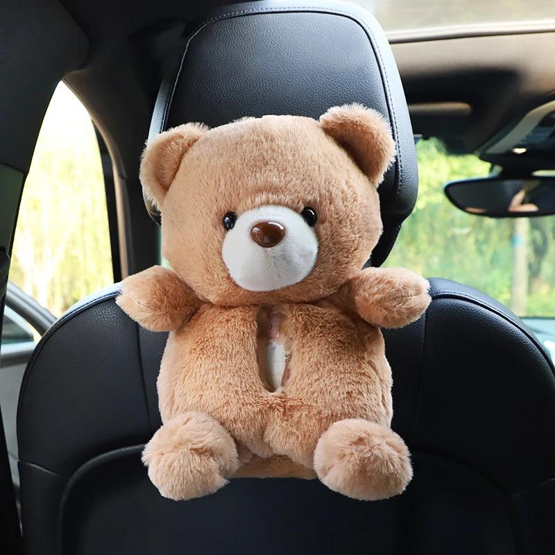 Car Tissue Boxes Plush Cute Cartoon Bear Duck Seat Back Hanging Drawer Cover Women's Car Creative Decorative Tissue Box