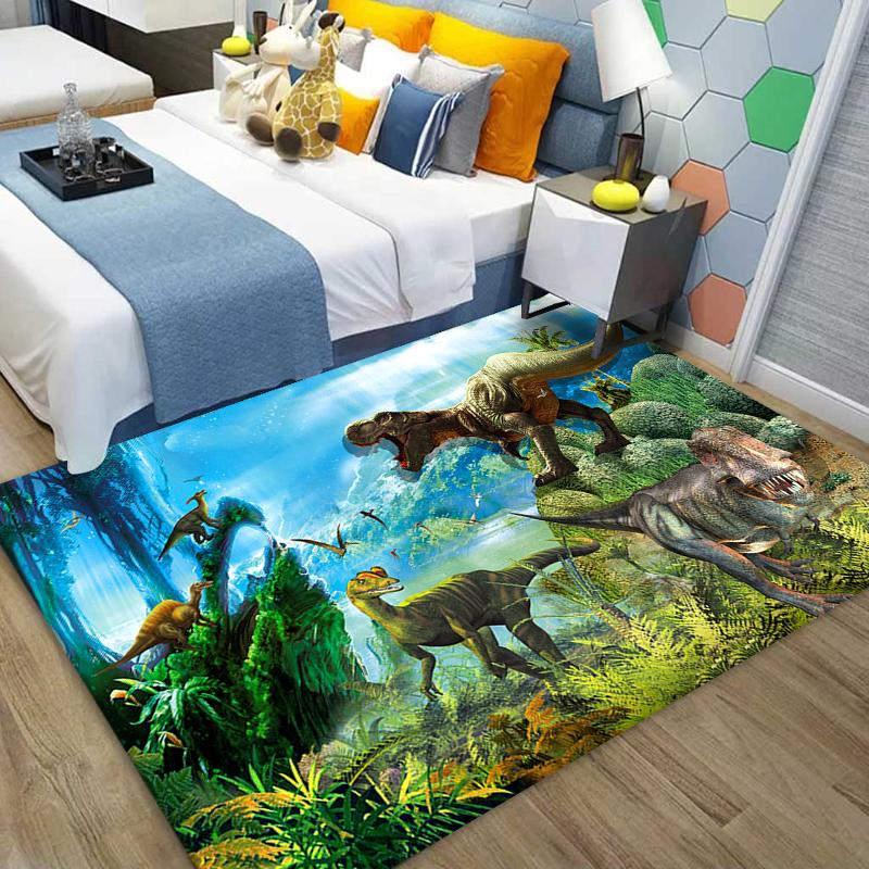 Painting Dinosaur Rug Kids Bedroom Rug Non-slip Baby Crawling Play Rug Boy Room Decoration