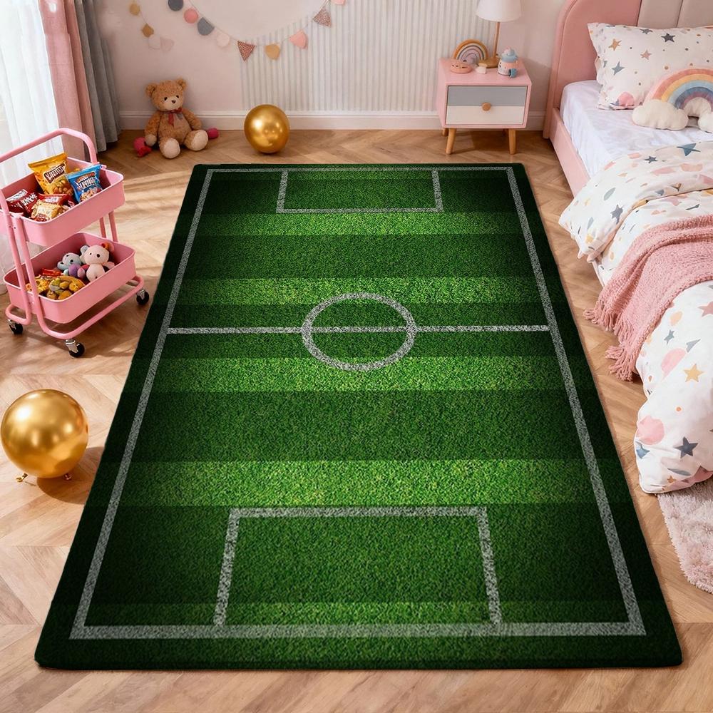 Green Soccer Field Indoor Rug Soft Nonslip Carpet For Living Room Play Area Hallway Home Party Decor Valentine'S Day Gift