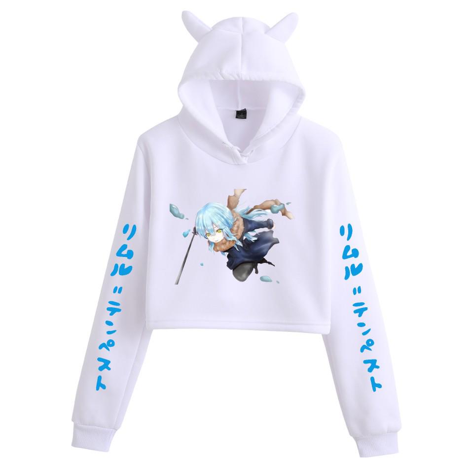 Reincarnato come uno Slime Crop Top Corto da Donna Anime con Orecchie da Gatto