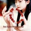 Women's Red Agate Bracelet with Natural White Crystal Beads, Elegant and Luxurious Good Luck Charm.