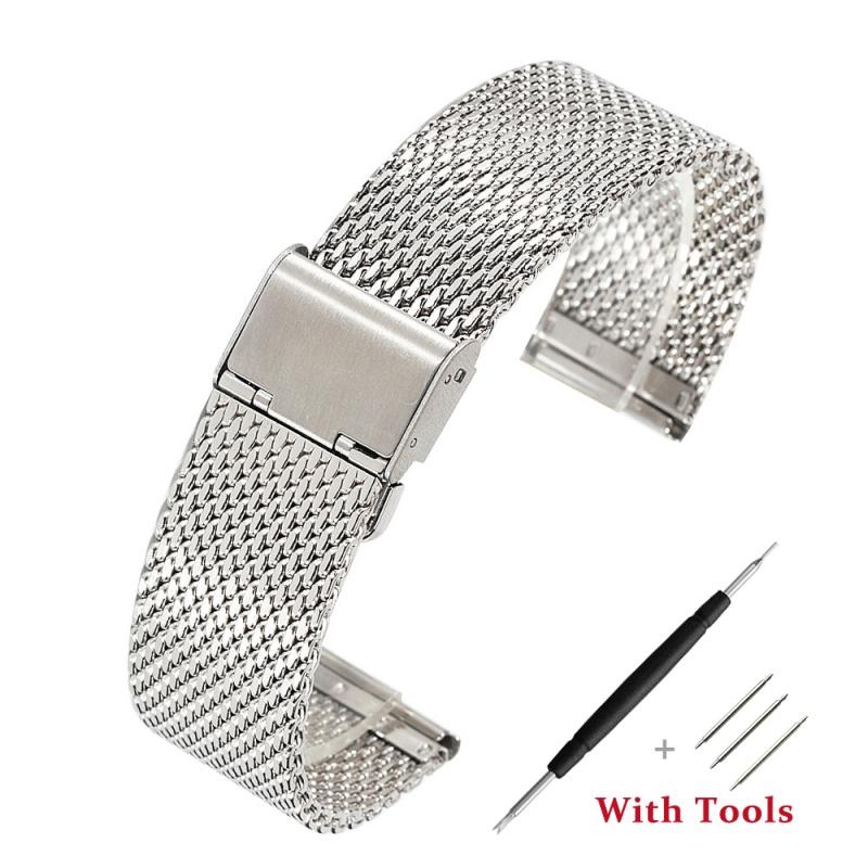 18mm 20mm 22mm 24mm 1.0 Thick Milanese Watch Strap Metal Watch Buckle Watch Band for Universal Waterproof Watch Bracelet