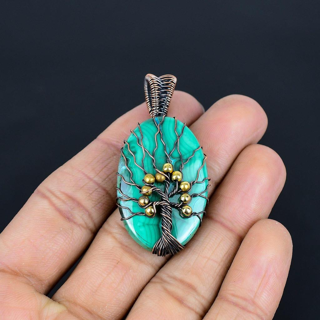 Tree Of Life Malachite Pendant, 999 Copper Wire Wrapped Pendant Jewelry. Gift For Women Handmade Pendant Gemstone Jewelry