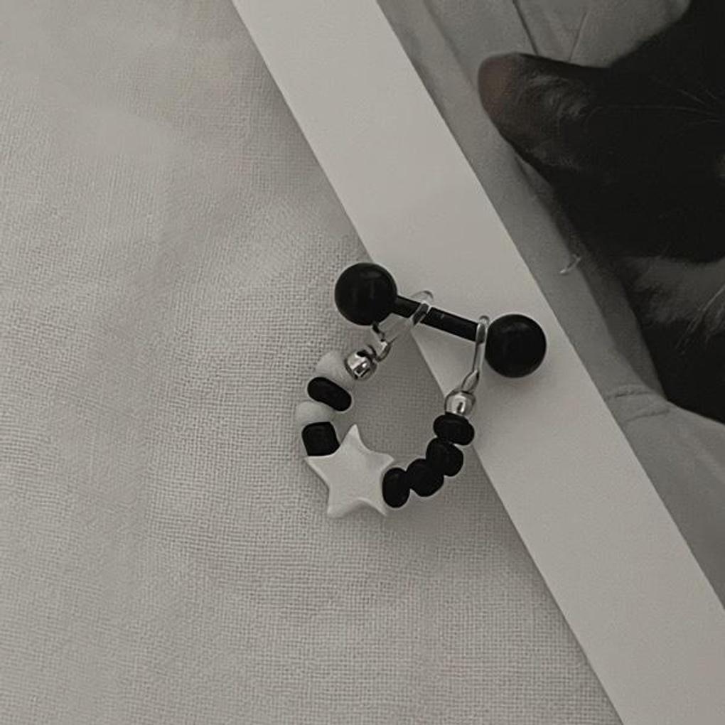 Women's Surgical Steel White Black Bead Two-Way Piercing