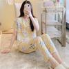 Artificial Cotton Pajamas Women's Spring and Summer Anti-bump Cotton and Silk Loungewear Suit Summer Cute Plaid Large Size Pajamas Outside Wear