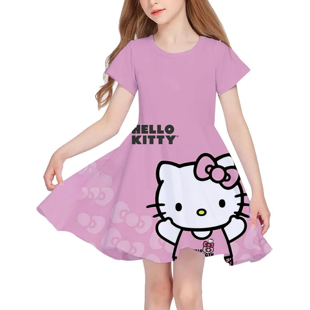 Summer New Children's Clothing Hello Kitty Printed Sleeveless Dress For 3-14 Year Old Girls Casual Breathable Princess Dress2025
