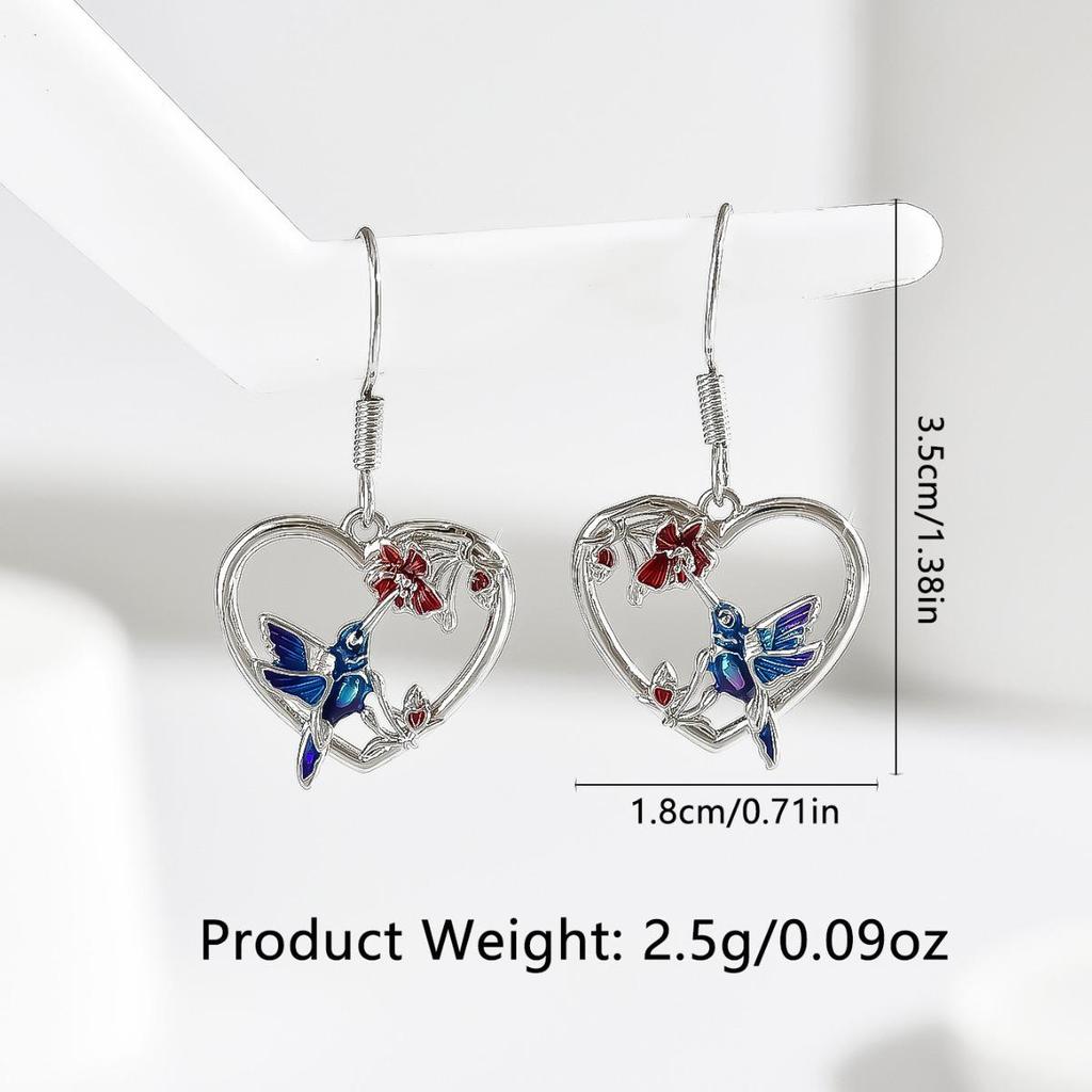 Sterling Silver Hummingbird Heart Earrings - Unique & Versatile Fashion Design
