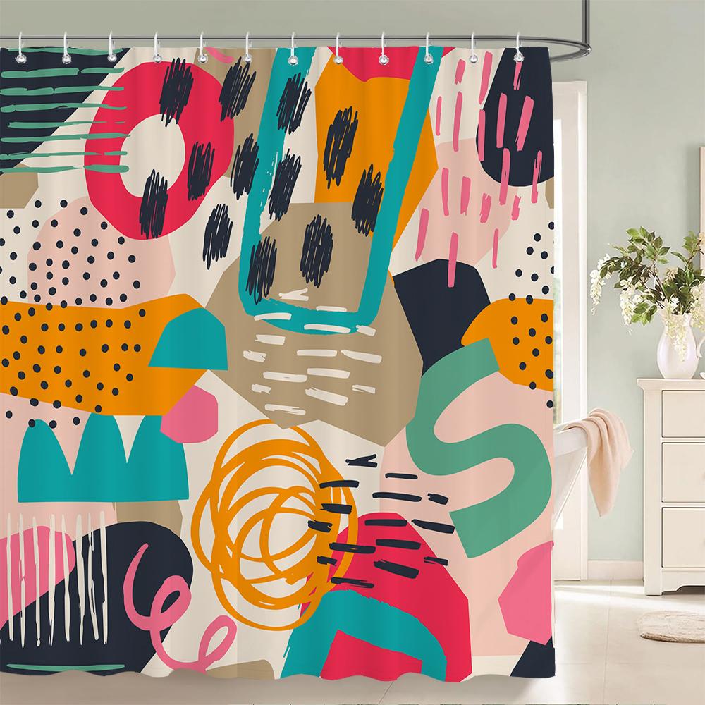 Abstract Bohemian Shower Curtain Medieval Minimalist Art Polyester Fabric Shower Curtain Bathroom Decoration Curtain with Hooks