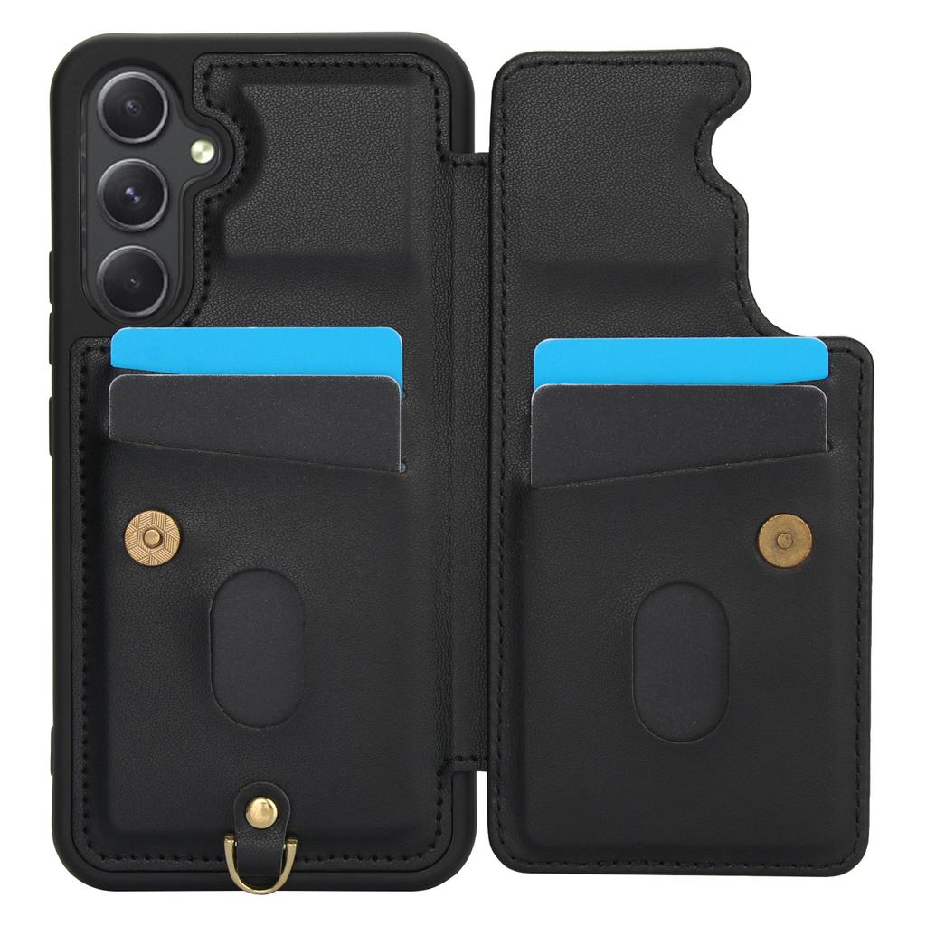 SY-001 For Samsung Galaxy A15 4G/5G Case Card Slots Leather+TPU Phone Cover with 2 Straps