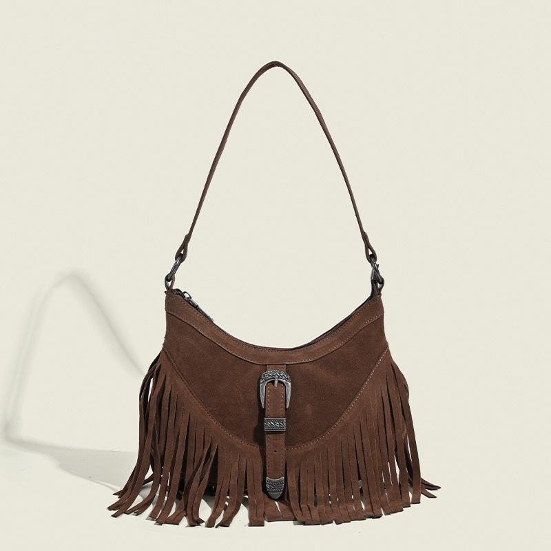2024 Retro Suede Tassel Shoulder Bag: High-End, Original, Versatile