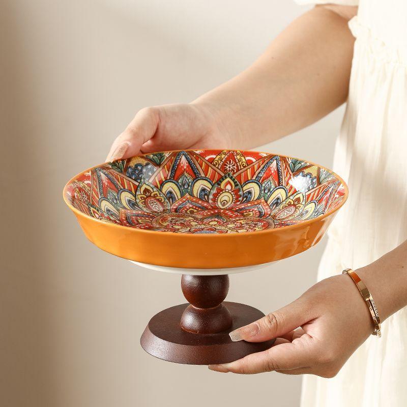 Bohemian Style Fruit Tray Home Coffee Table Snack Vintage High-End Ceramic Fruit Plate Dessert Plate