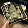 71Cm New Chinese Simulation Silk Square Scarf Soft and Skin-friendly Ink Flower Rhyme Printing Silk Scarf Neck Sunscreen Small Scarf