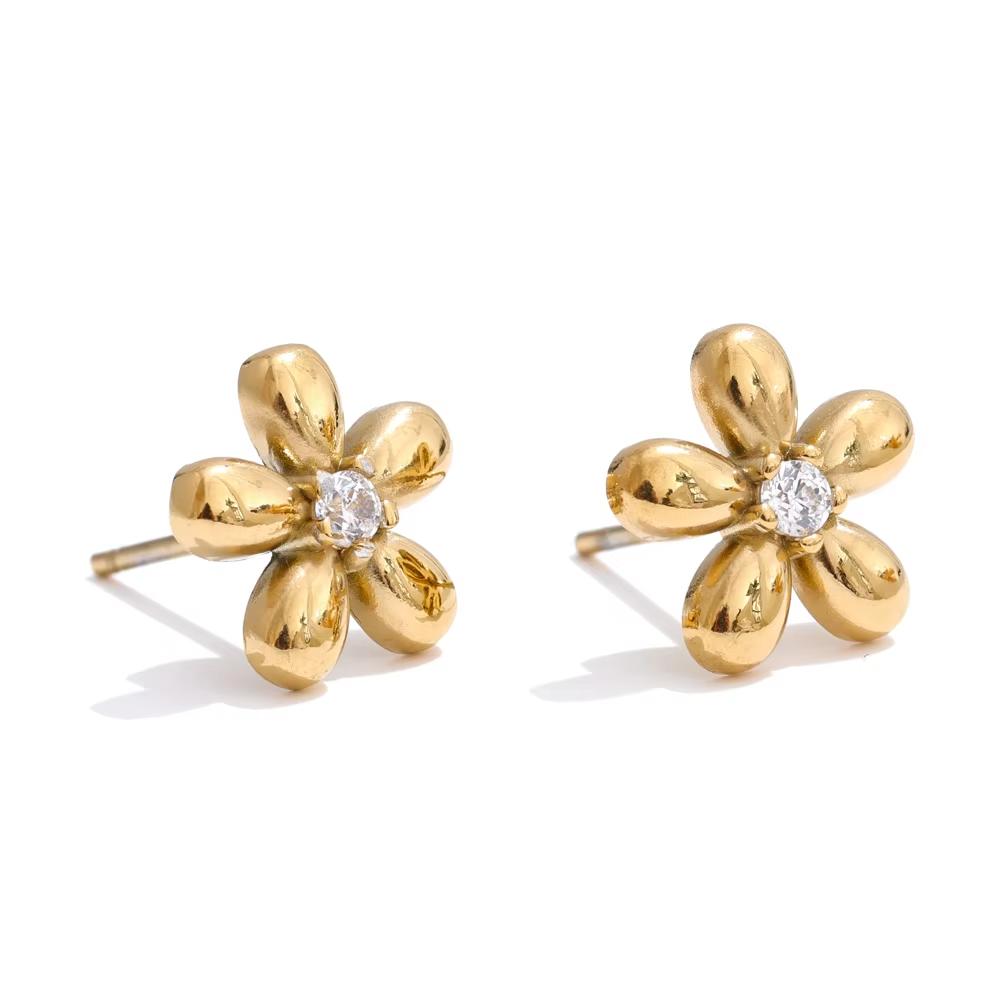 

Yhpup Hot Style Stainless Steel Zirconia Flower Pendant Necklace Bracelet Bangle Earrings 18K Plated Golden Versatile Jewelry