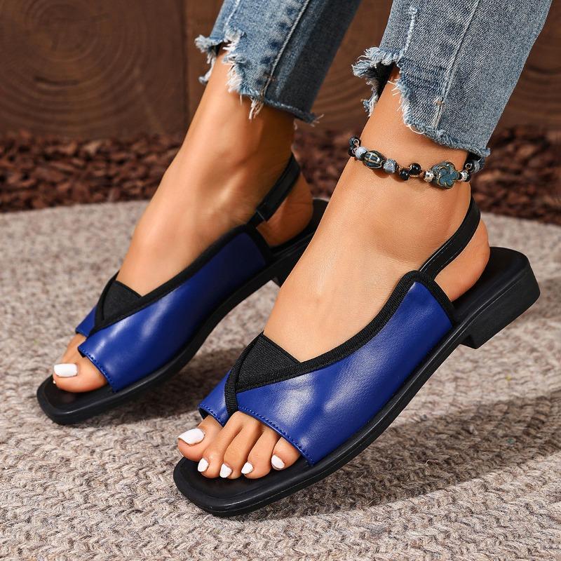 Sommersandalen in Übergröße für Damen, Neuer Stil mit eckiger Spitze, Dickem Absatz, Elastischem Riemen, Strandschuhe
