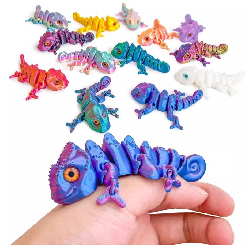 3D New Multi-joint Movable Simulation Eyes Printing Chameleon Figures for Home Accessories Kids Gift Living Room Decoration