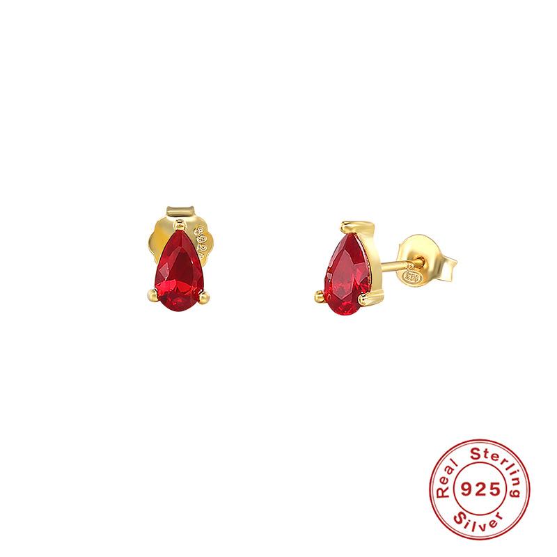 Simple Color Diamond-Set Temperament Commuter Water Drop Ins Wind S925 Sterling Silver Office Worker Stud Earrings