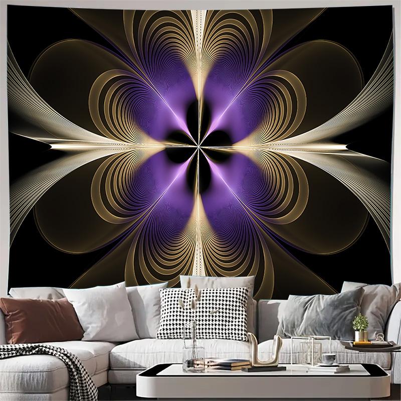 Abstract Purple Gold Mandala Geometric Wall Tapestry Machine Washable All Season Decor Art Print Modern Design Home Quick Setup