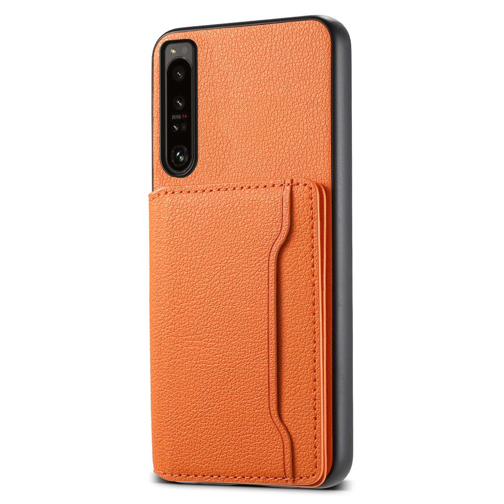 For Sony Xperia 1 IV 5G Back Case PU Leather Calf Texture Card Slots Phone Cover